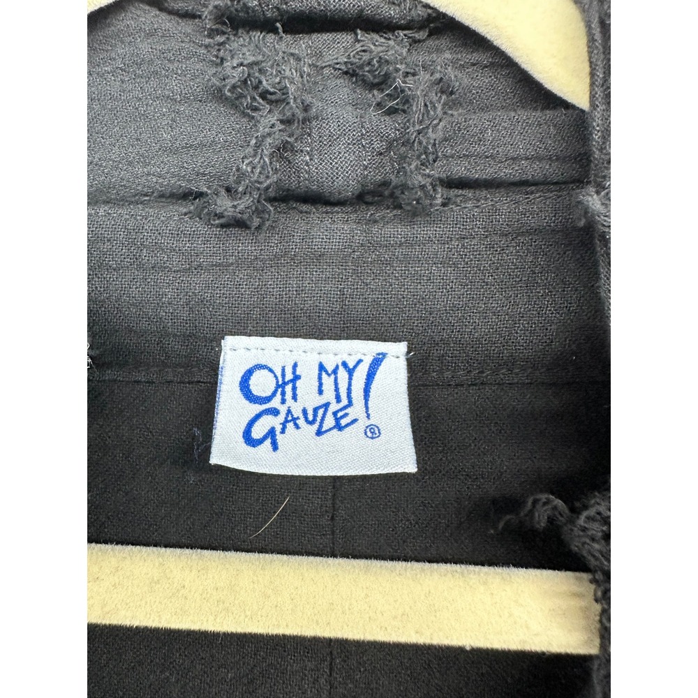 Oh My Gauze Womens Black Cotton Gauze Frayed Open Front Cardigan Jacket Pockets - Picture 3 of 7